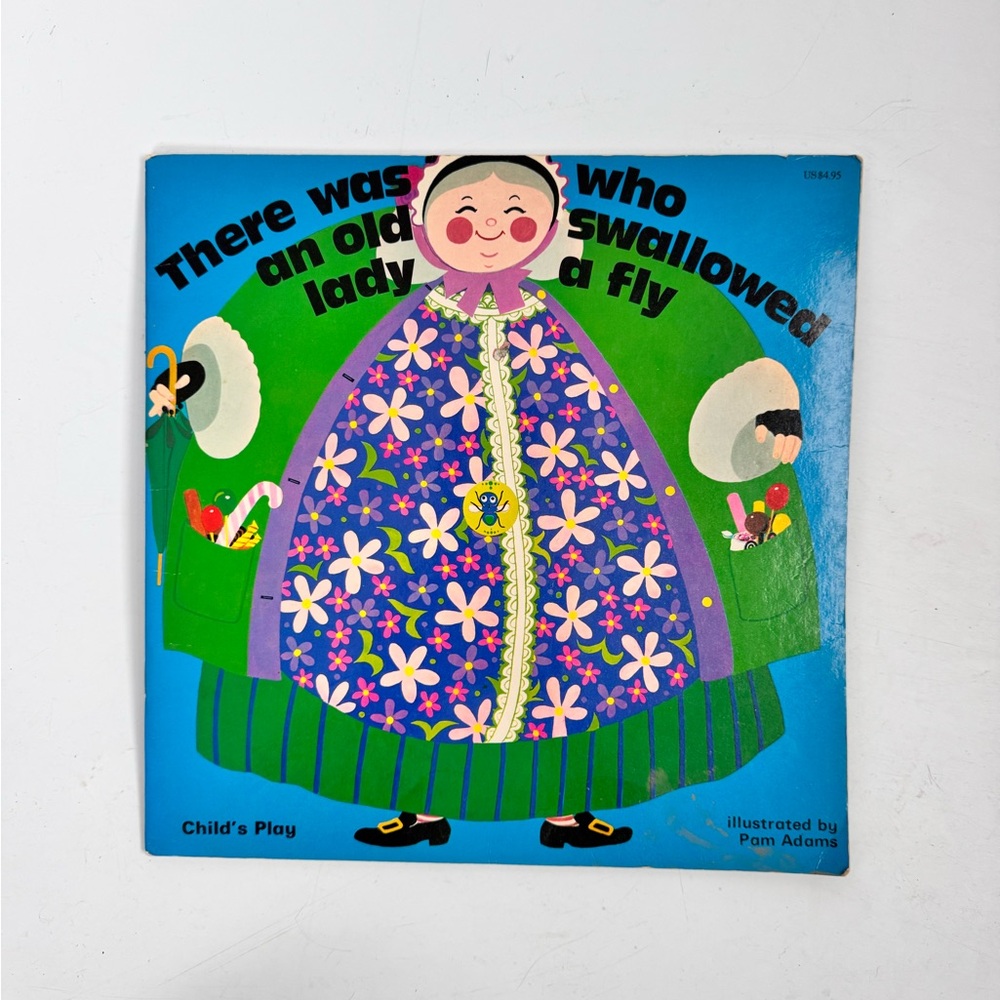 There Was An Old Lady Who Swallowed A Fly by Pam Adams, Books With Hole 11”x11”